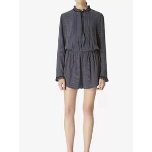 Avec Les Filles Dot Long Sleeve Romper Sz Large Women’s Blue White